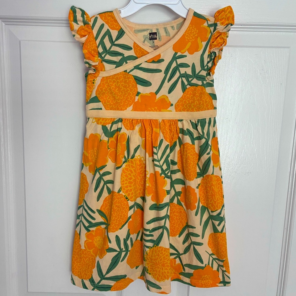 Tea Collection Size 3 Wrap Neck Dress “Marigold Delight”
